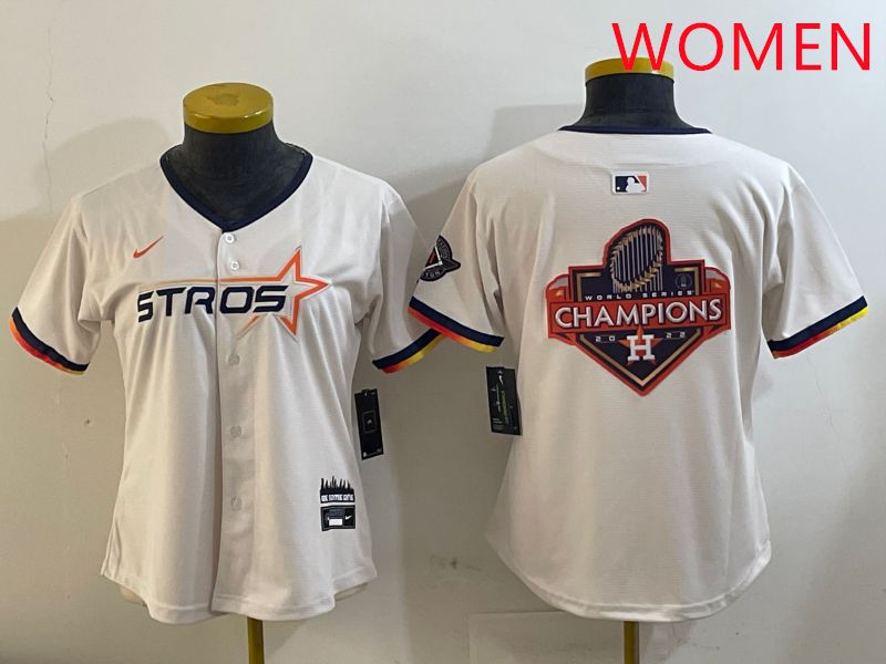 Women Houston Astros Blank Cream Three generations Joint Name 2025 Nike MLB Jersey style 41020